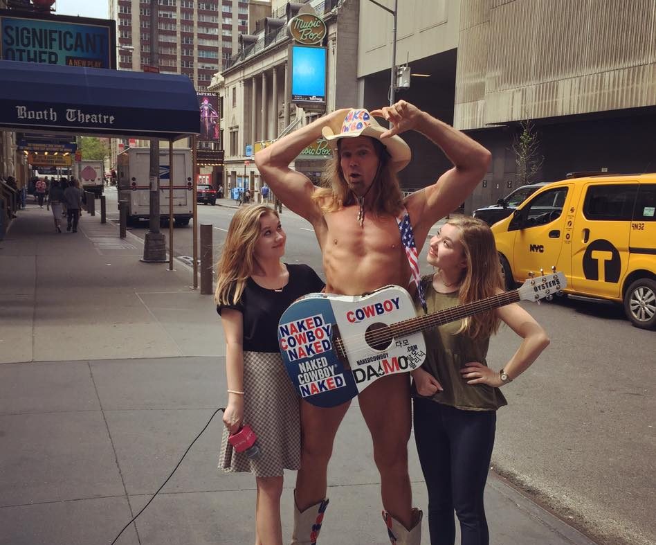 Video: Times Square's “Naked Cowboy” Loves Classic Literature (And Other  Surprises) – Double Talk with Hannah and Cailin Loesch